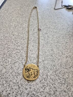 Vintage AZ Brass Taurus Zodiac Medallion Harmony Pendant Necklace